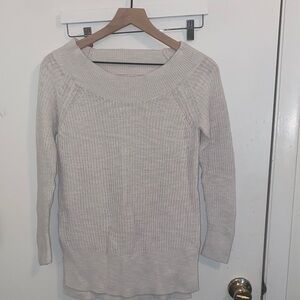 Lou & Grey Boat Neck 3/4 Sleeve Cream Sweater